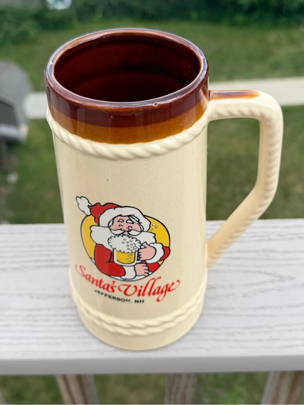 Vintage Santa’s Village Souvenir Beer Stein, Jefferson, NH, Rare Find, 8” Tall